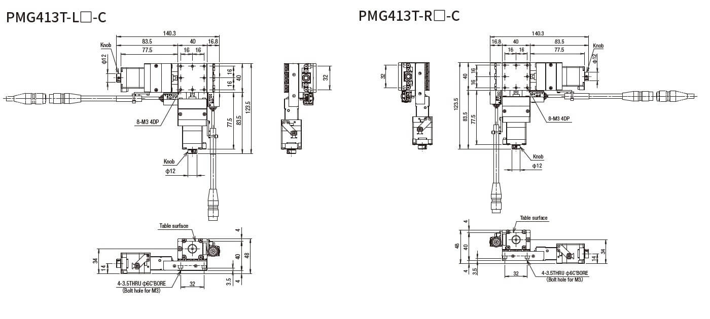 SURUGA SEIKI 駿河精機 _ 自動直動XY軸滑台 _ 平面尺寸圖 PMG413T-L☐-C(PMG413T-R☐-C)