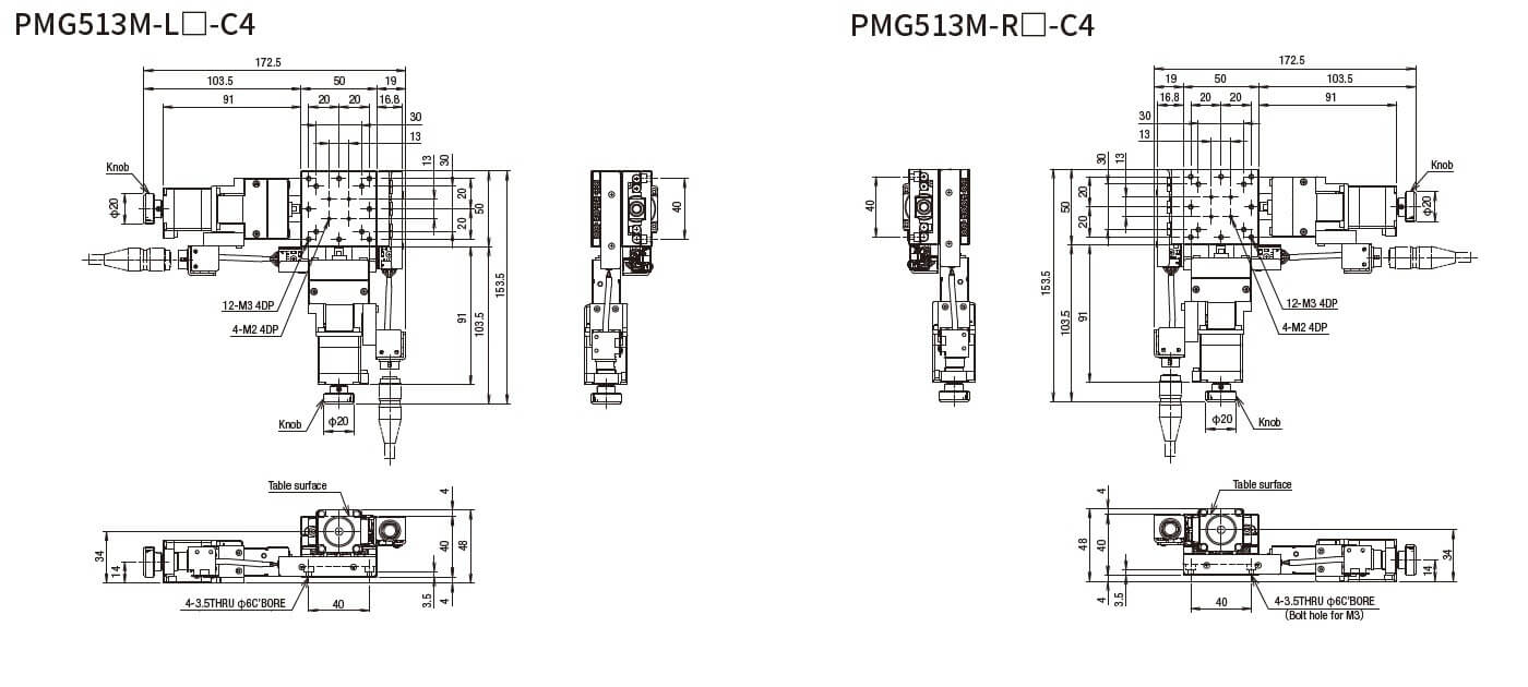 SURUGA SEIKI 駿河精機 _ 自動直動XY軸滑台 _ 平面尺寸圖 PMG513M-L☐-C4(PMG513M-R☐-C4)
