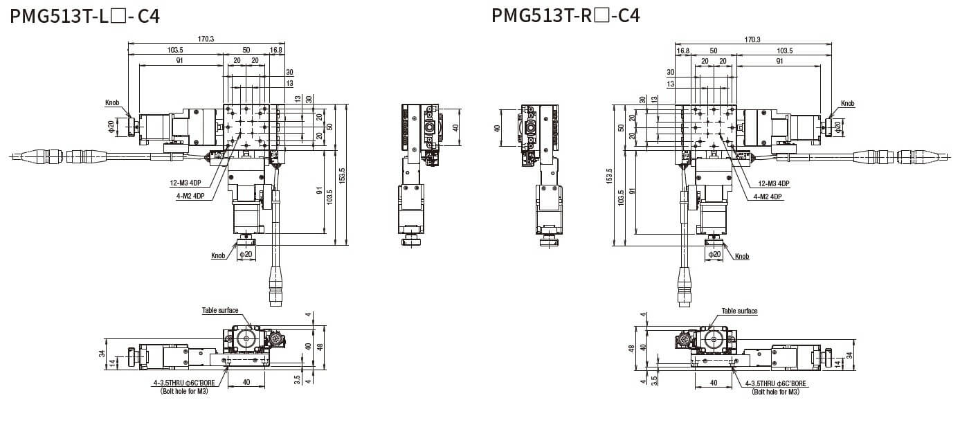 SURUGA SEIKI 駿河精機 _ 自動直動XY軸滑台 _ 平面尺寸圖 PMG513T-L☐-C4(PMG513T-R☐-C4)