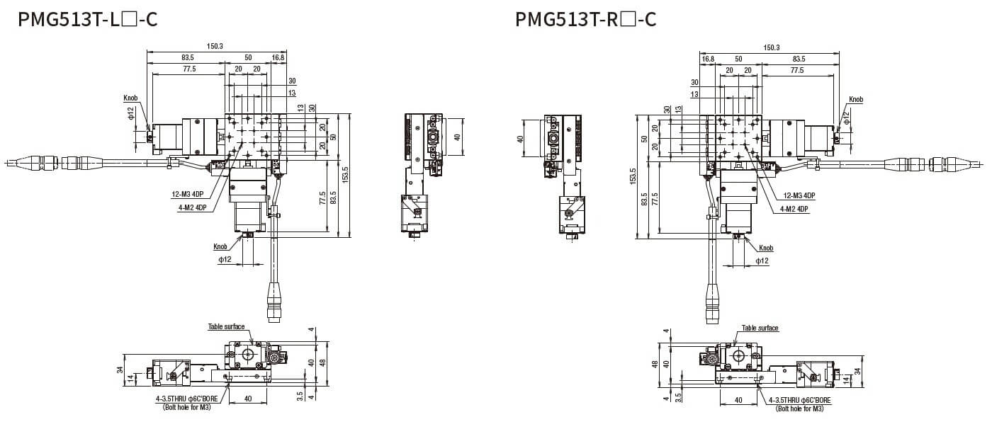SURUGA SEIKI 駿河精機 _ 自動直動XY軸滑台 _ 平面尺寸圖 PMG513T-L☐-C(PMG513T-R☐-C)