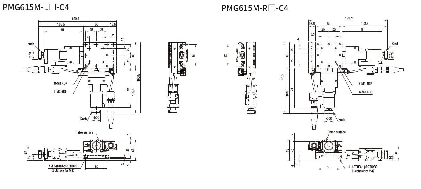 SURUGA SEIKI 駿河精機 _ 自動直動XY軸滑台 _ 平面尺寸圖 PMG615M-L☐-C4(PMG615M-R☐-C4)