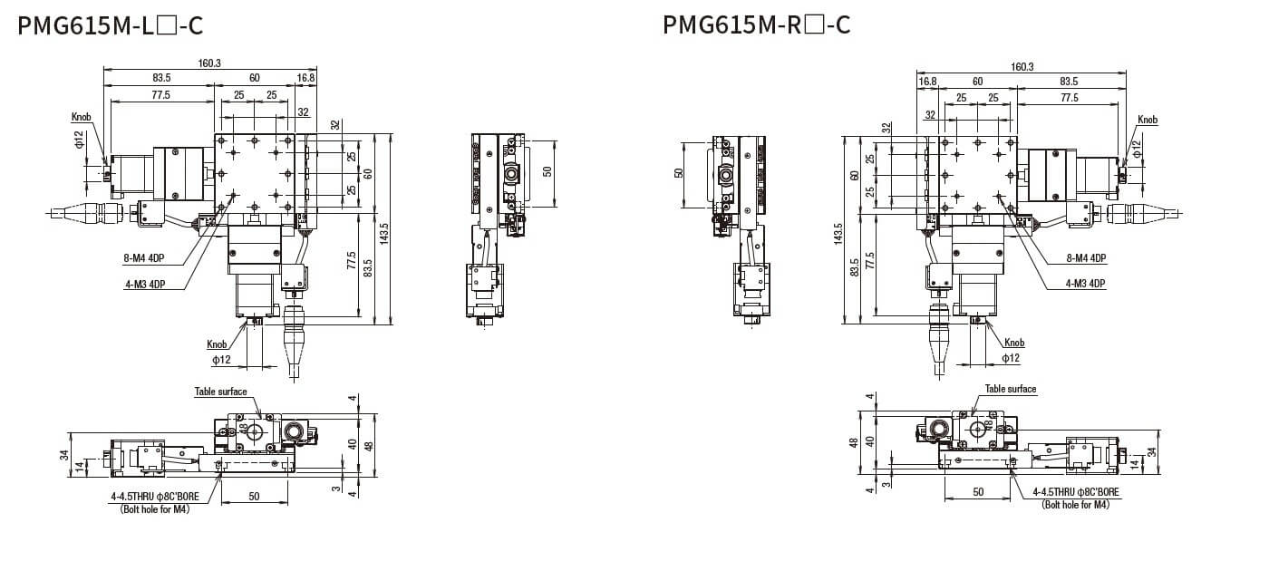 SURUGA SEIKI 駿河精機 _ 自動直動XY軸滑台 _ 平面尺寸圖 PMG615M-L☐-C(PMG615M-R☐-C)