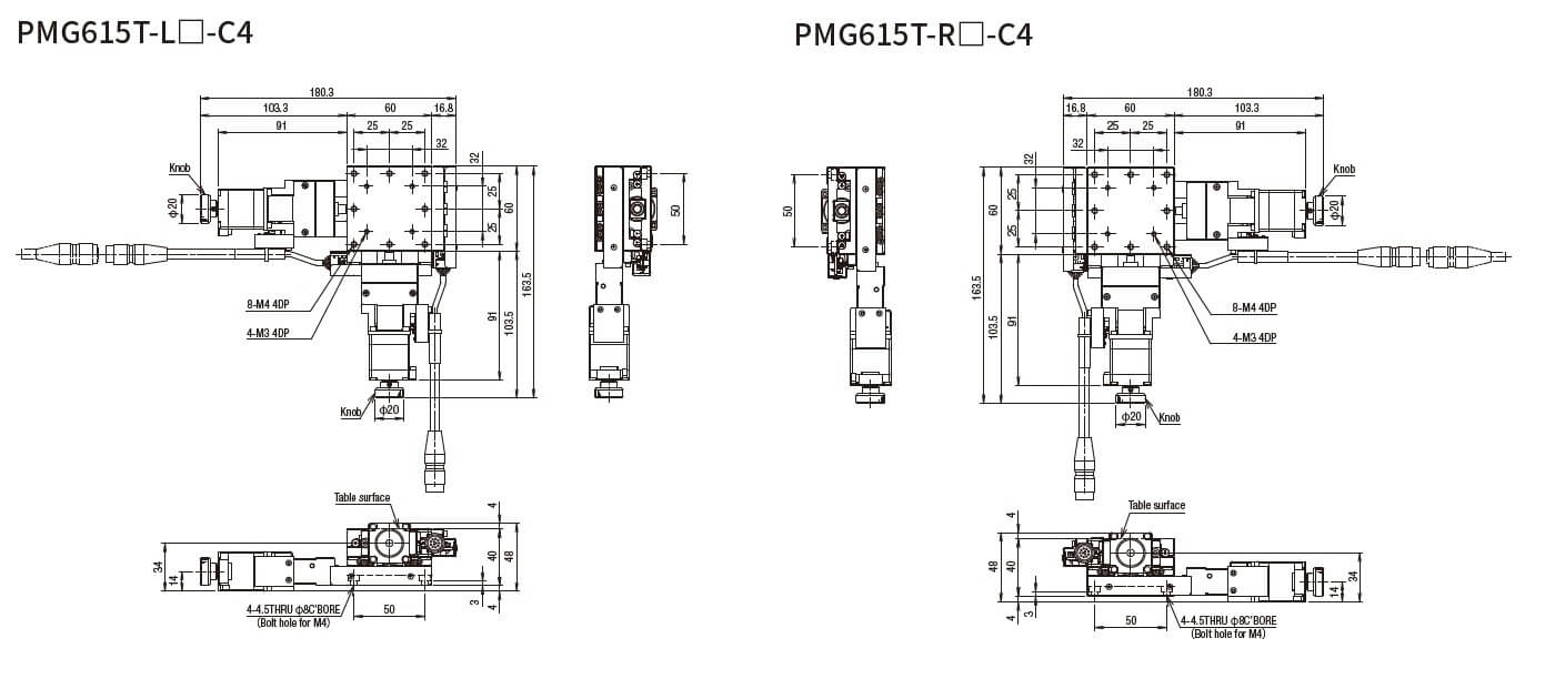 SURUGA SEIKI 駿河精機 _ 自動直動XY軸滑台 _ 平面尺寸圖 PMG615T-L☐-C4(PMG615T-R☐-C4)