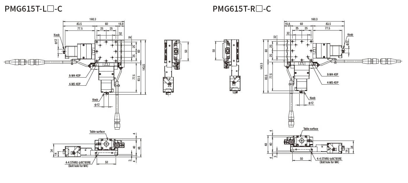 SURUGA SEIKI 駿河精機 _ 自動直動XY軸滑台 _ 平面尺寸圖 PMG615T-L☐-C(PMG615T-R☐-C)