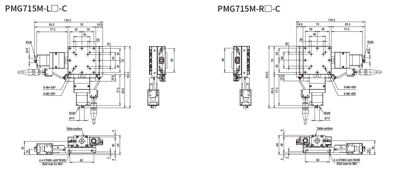 SURUGA SEIKI 駿河精機 _ 自動直動XY軸滑台 _ 平面尺寸圖 PMG715M-L☐-C(PMG715M-R☐-C)