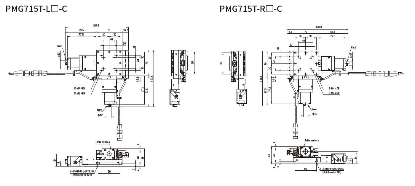 SURUGA SEIKI 駿河精機 _ 自動直動XY軸滑台 _ 平面尺寸圖 PMG715T-L☐-C(PMG715T-R☐-C)