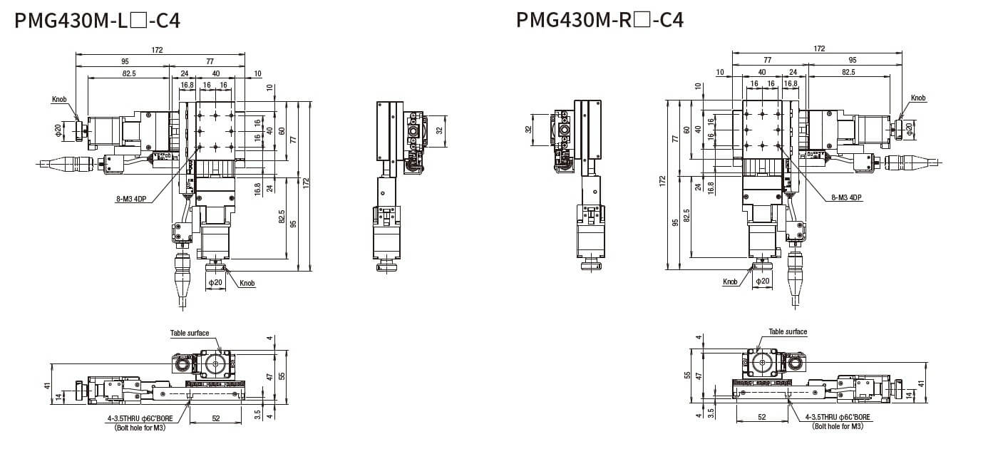 SURUGA SEIKI 駿河精機 _ 自動直動XY軸滑台 _ 平面尺寸圖 PMG430M-L☐-C4(PMG430M-R☐-C4)
