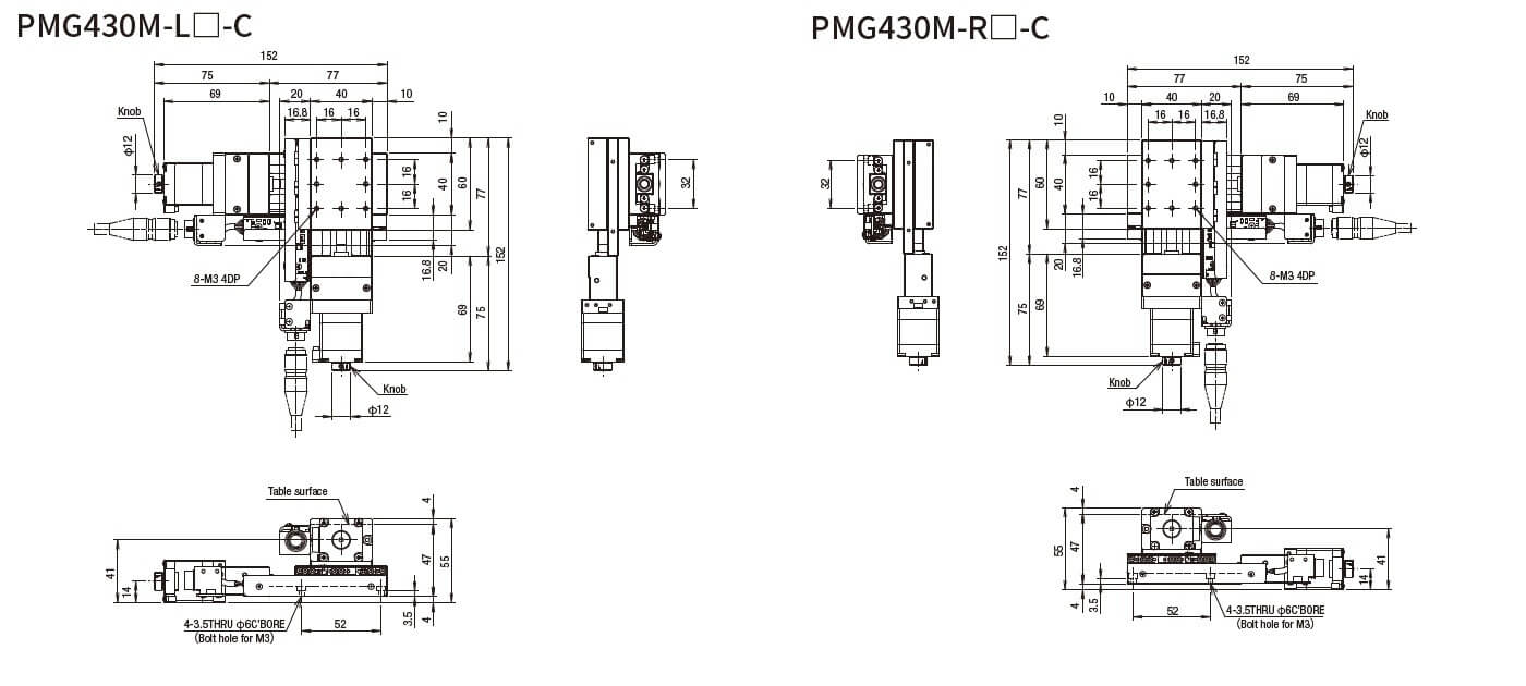 SURUGA SEIKI 駿河精機 _ 自動直動XY軸滑台 _ 平面尺寸圖 PMG430M-L☐-C(PMG430M-R☐-C)