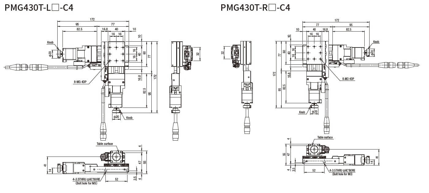 SURUGA SEIKI 駿河精機 _ 自動直動XY軸滑台 _ 平面尺寸圖 PMG430T-L☐-C4(PMG430T-R☐-C4)