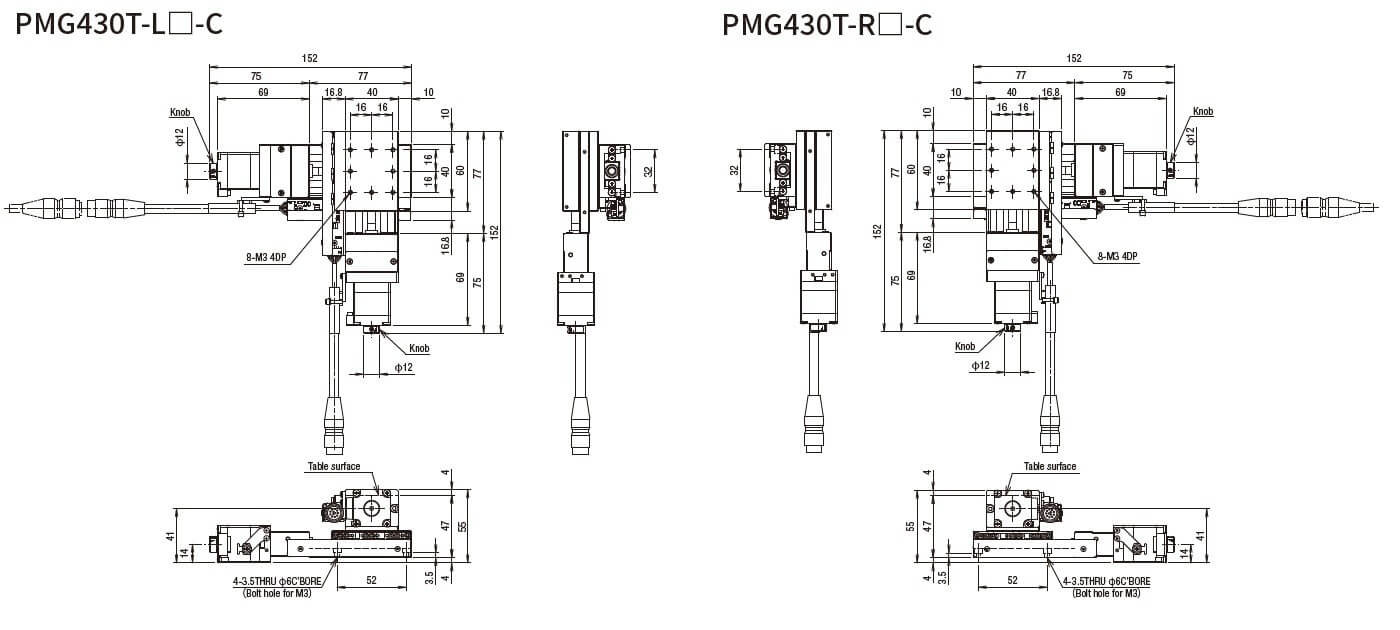 SURUGA SEIKI 駿河精機 _ 自動直動XY軸滑台 _ 平面尺寸圖 PMG430T-L☐-C(PMG430T-R☐-C)