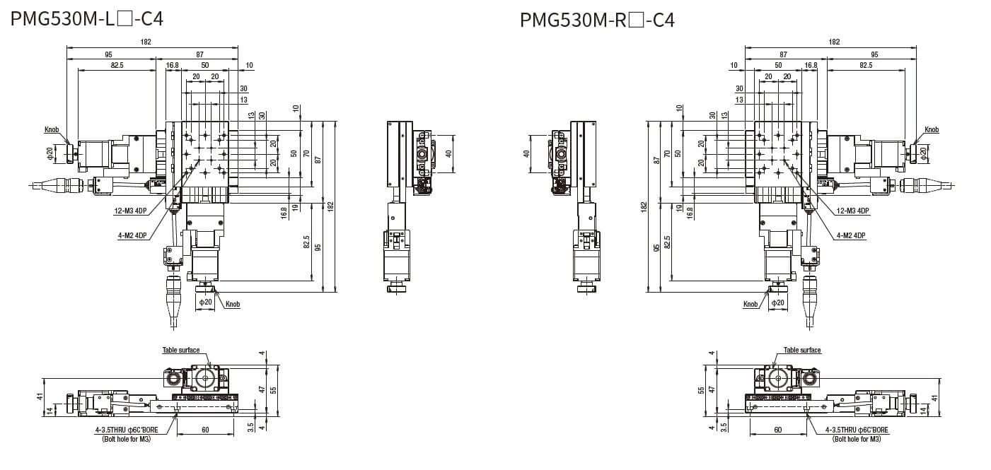 SURUGA SEIKI 駿河精機 _ 自動直動XY軸滑台 _ 平面尺寸圖 PMG530M-L☐-C4(PMG530M-R☐-C4)