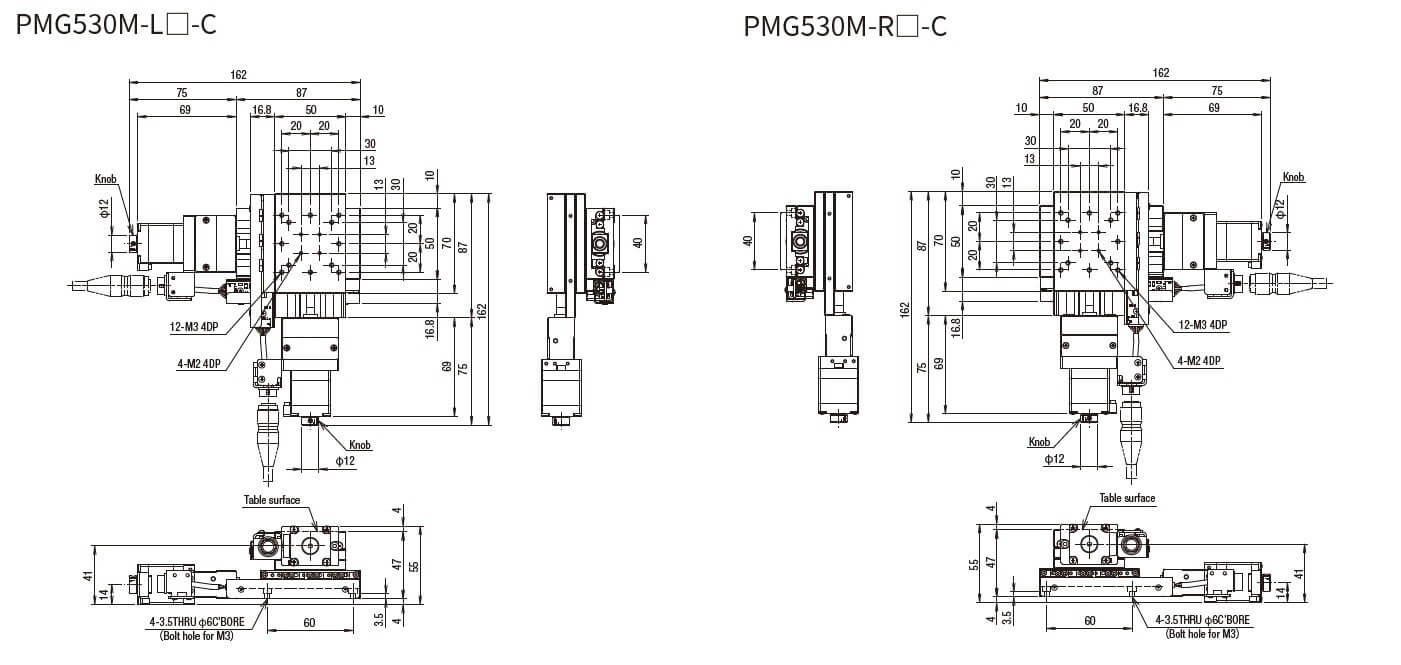 SURUGA SEIKI 駿河精機 _ 自動直動XY軸滑台 _ 平面尺寸圖 PMG530M-L☐-C(PMG530M-R☐-C)