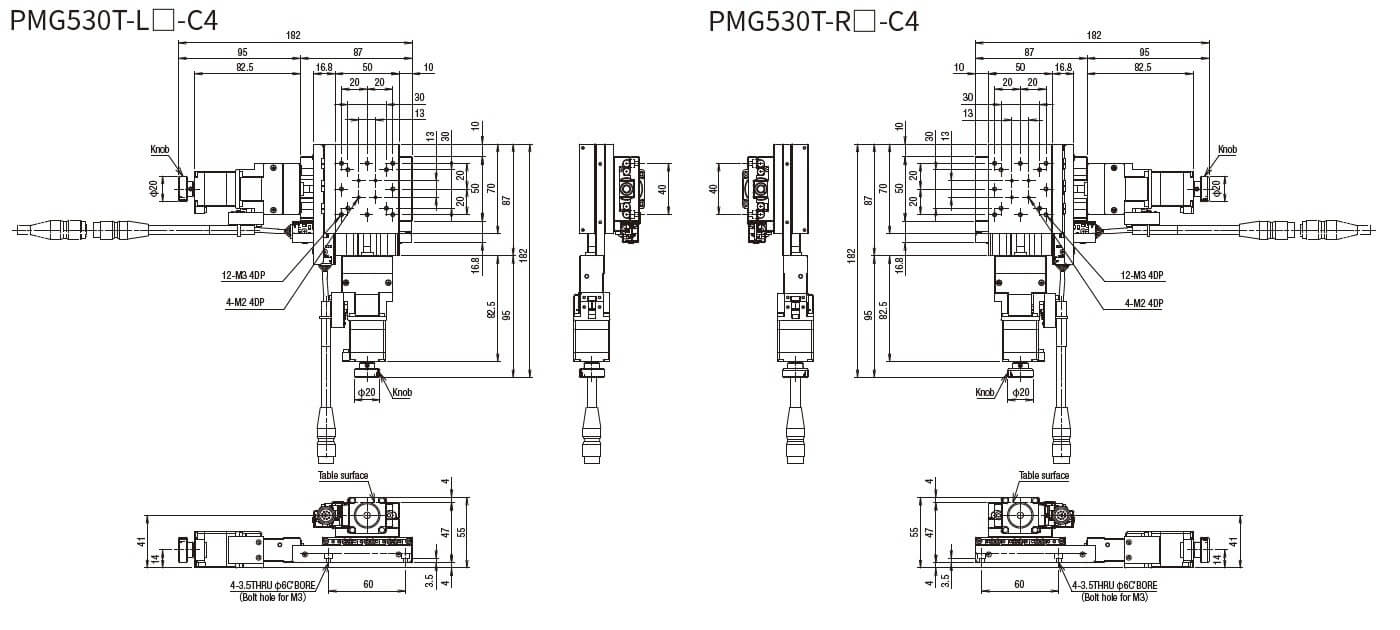 SURUGA SEIKI 駿河精機 _ 自動直動XY軸滑台 _ 平面尺寸圖 PMG530T-L☐-C4(PMG530T-R☐-C4)