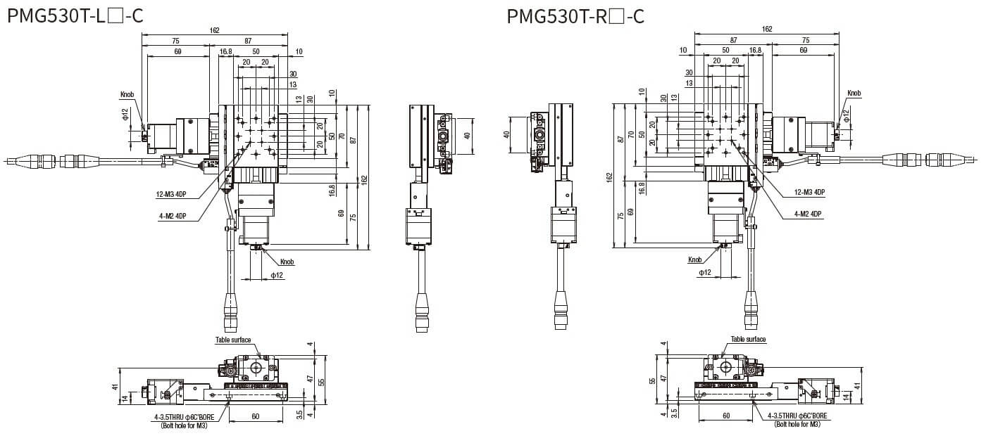 SURUGA SEIKI 駿河精機 _ 自動直動XY軸滑台 _ 平面尺寸圖 PMG530T-L☐-C(PMG530T-R☐-C)