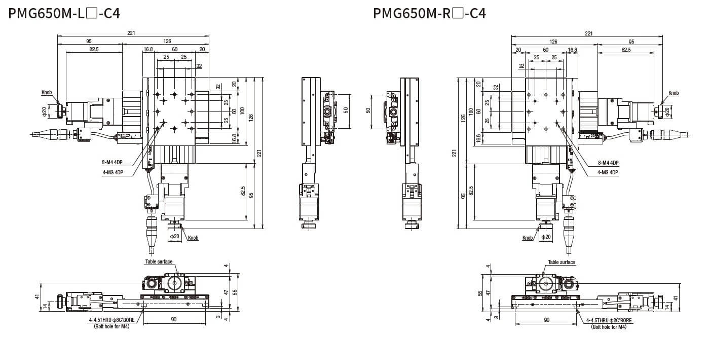 SURUGA SEIKI 駿河精機 _ 自動直動XY軸滑台 _ 平面尺寸圖 PMG650M-L☐-C4(PMG650M-R☐-C4)