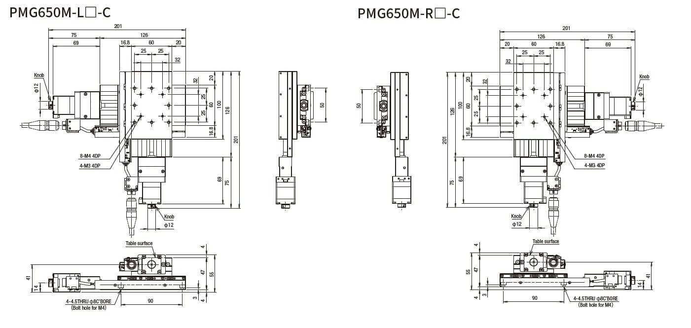 SURUGA SEIKI 駿河精機 _ 自動直動XY軸滑台 _ 平面尺寸圖 PMG650M-L☐-C(PMG650M-R☐-C)