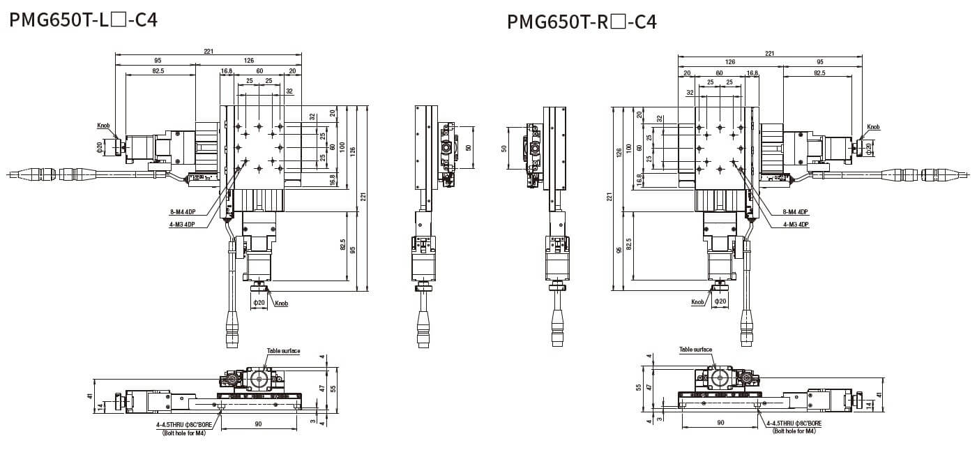 SURUGA SEIKI 駿河精機 _ 自動直動XY軸滑台 _ 平面尺寸圖 PMG650T-L☐-C4(PMG650T-R☐-C4)