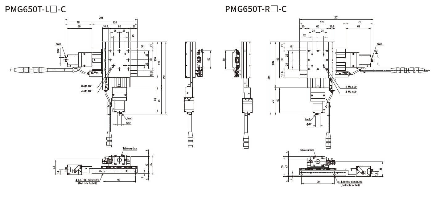 SURUGA SEIKI 駿河精機 _ 自動直動XY軸滑台 _ 平面尺寸圖 PMG650T-L☐-C(PMG650T-R☐-C)