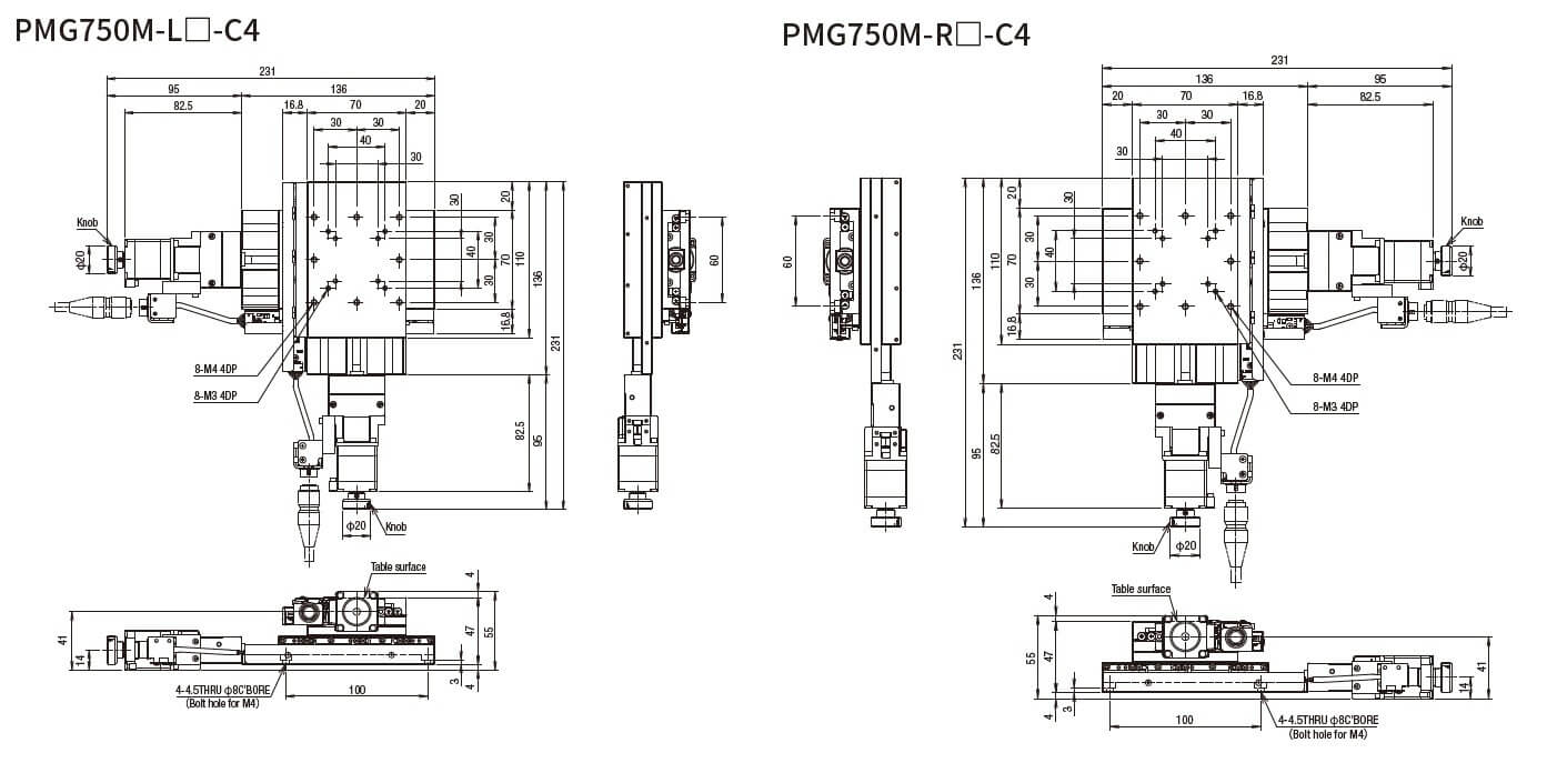 SURUGA SEIKI 駿河精機 _ 自動直動XY軸滑台 _ 平面尺寸圖 PMG750M-L☐-C4(PMG750M-R☐-C4)