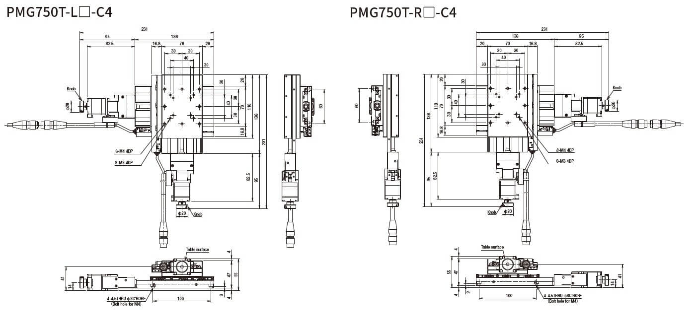 SURUGA SEIKI 駿河精機 _ 自動直動XY軸滑台 _ 平面尺寸圖 PMG750T-L☐-C4(PMG750T-R☐-C4)