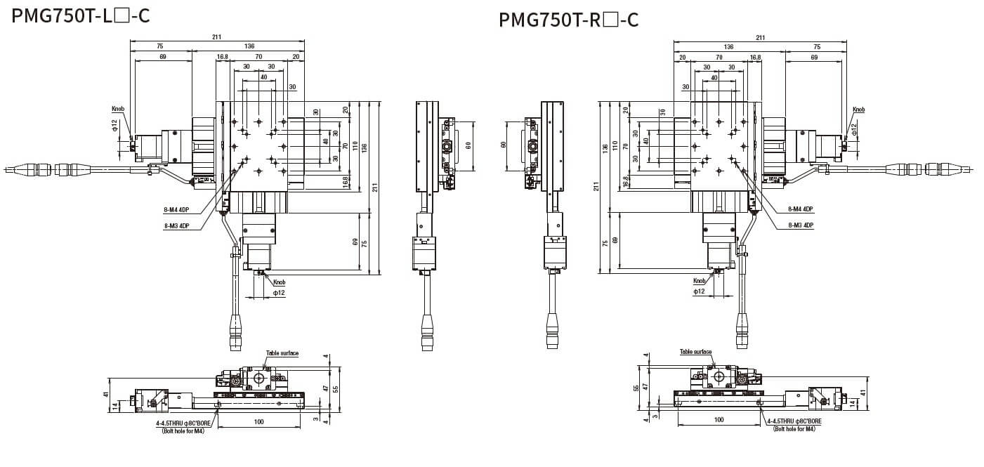 SURUGA SEIKI 駿河精機 _ 自動直動XY軸滑台 _ 平面尺寸圖 PMG750T-L☐-C(PMG750T-R☐-C)