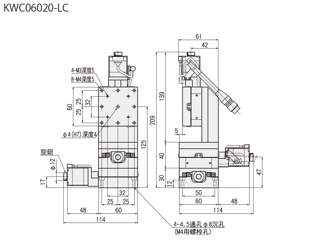 SURUGA SEIKI 駿河精機 自動直動XYZ軸 KWC系列 平面尺寸圖