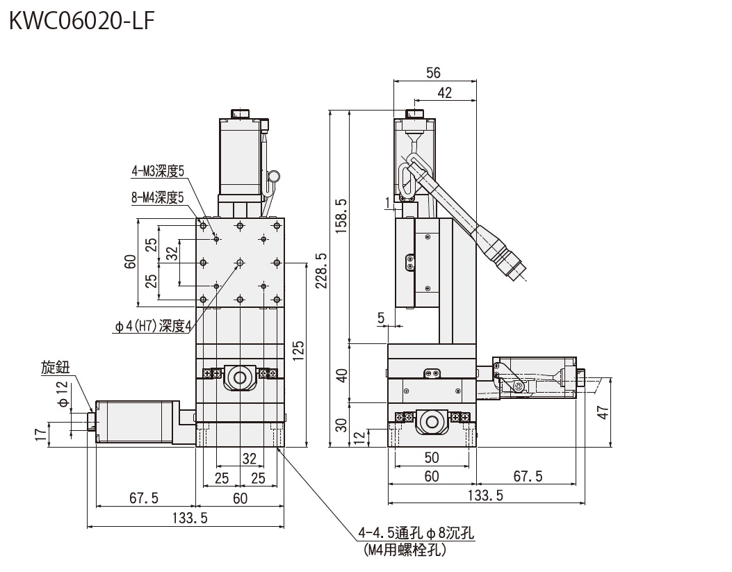 SURUGA SEIKI 駿河精機 自動直動XYZ軸 KWC系列 平面尺寸圖