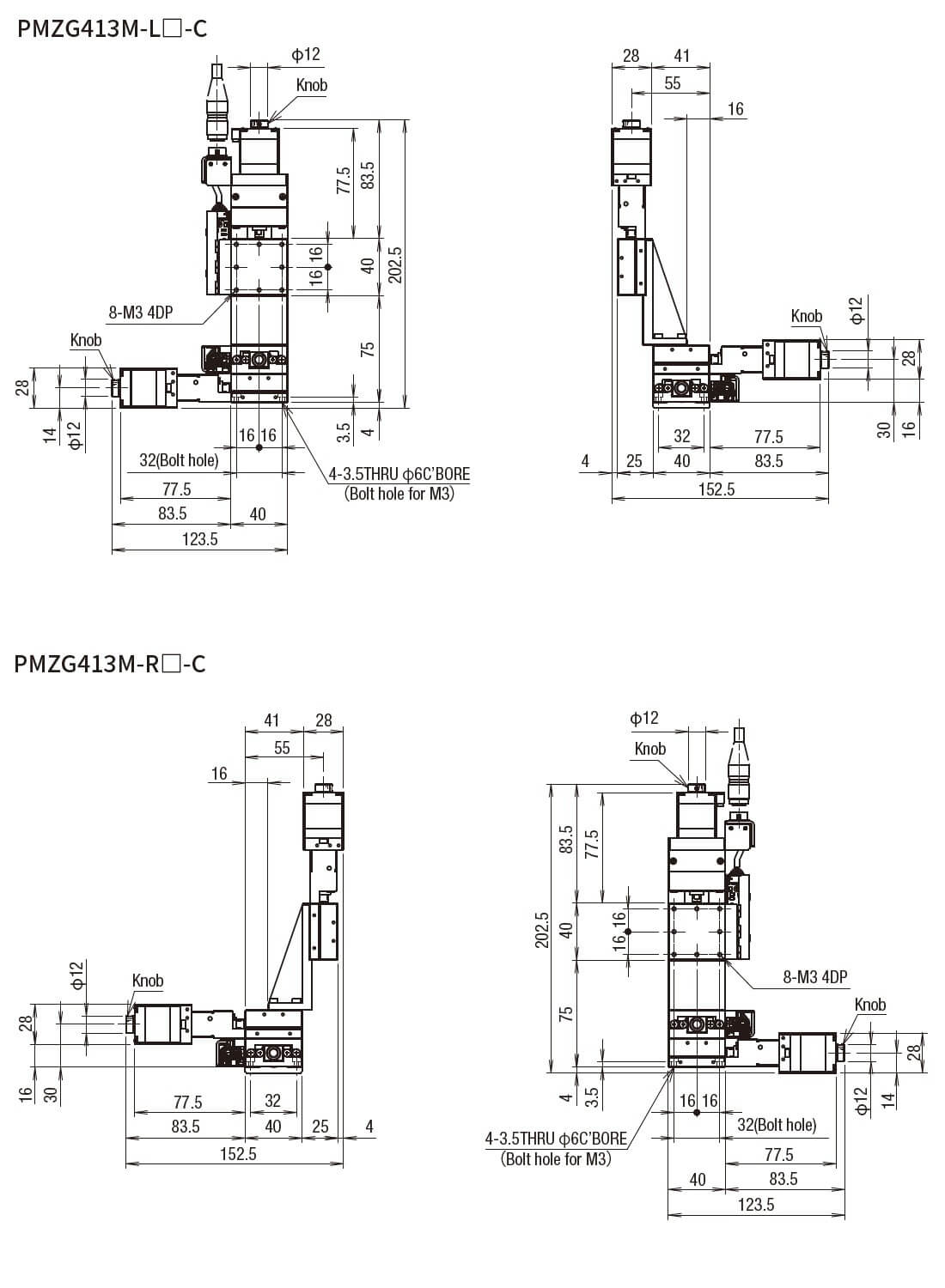 SURUGA SEIKI 駿河精機 _ 自動直動XYZ軸滑台 _ 平面尺寸圖 PMZG413M-L☐-C(PMZG413M-R☐-C)