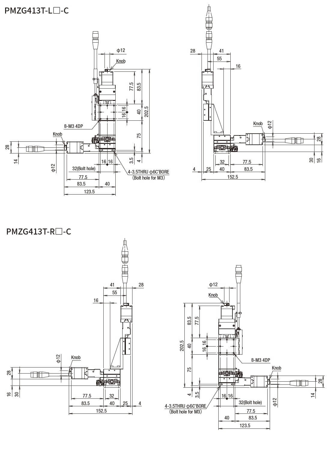 SURUGA SEIKI 駿河精機 _ 自動直動XYZ軸滑台 _ 平面尺寸圖 PMZG413T-L☐-C(PMZG413T-R☐-C)