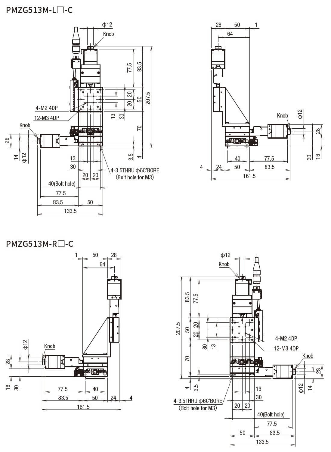 SURUGA SEIKI 駿河精機 _ 自動直動XYZ軸滑台 _ 平面尺寸圖 PMZG513M-L☐-C(PMZG513M-R☐-C)