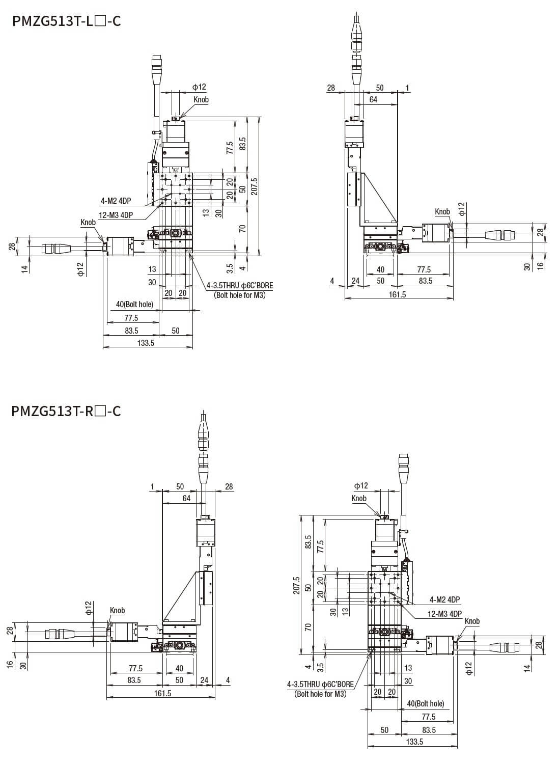 SURUGA SEIKI 駿河精機 _ 自動直動XYZ軸滑台 _ 平面尺寸圖 PMZG513T-L☐-C(PMZG513T-R☐-C)
