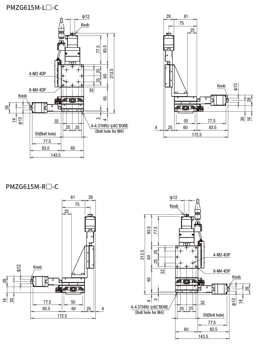 SURUGA SEIKI 駿河精機 _ 自動直動XYZ軸滑台 _ 平面尺寸圖 PMZG615M-L☐-C(PMZG615M-R☐-C)