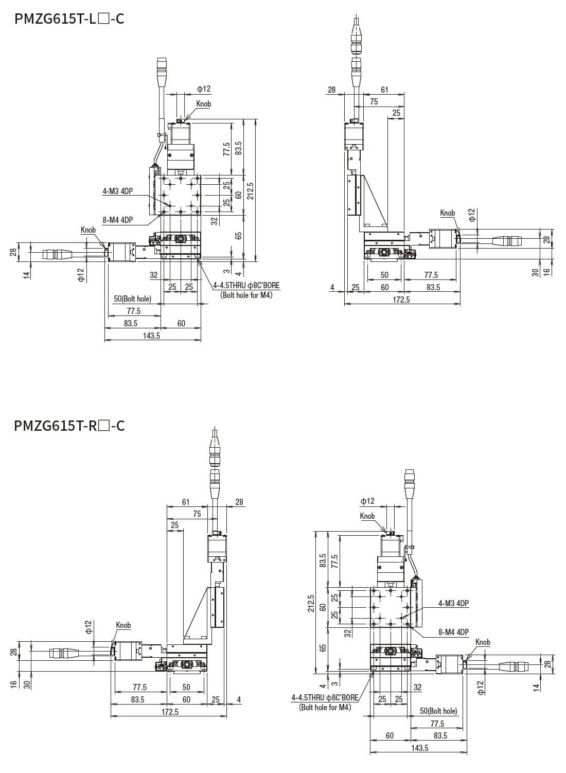 SURUGA SEIKI 駿河精機 _ 自動直動XYZ軸滑台 _ 平面尺寸圖 PMZG615T-L☐-C(PMZG615T-R☐-C)