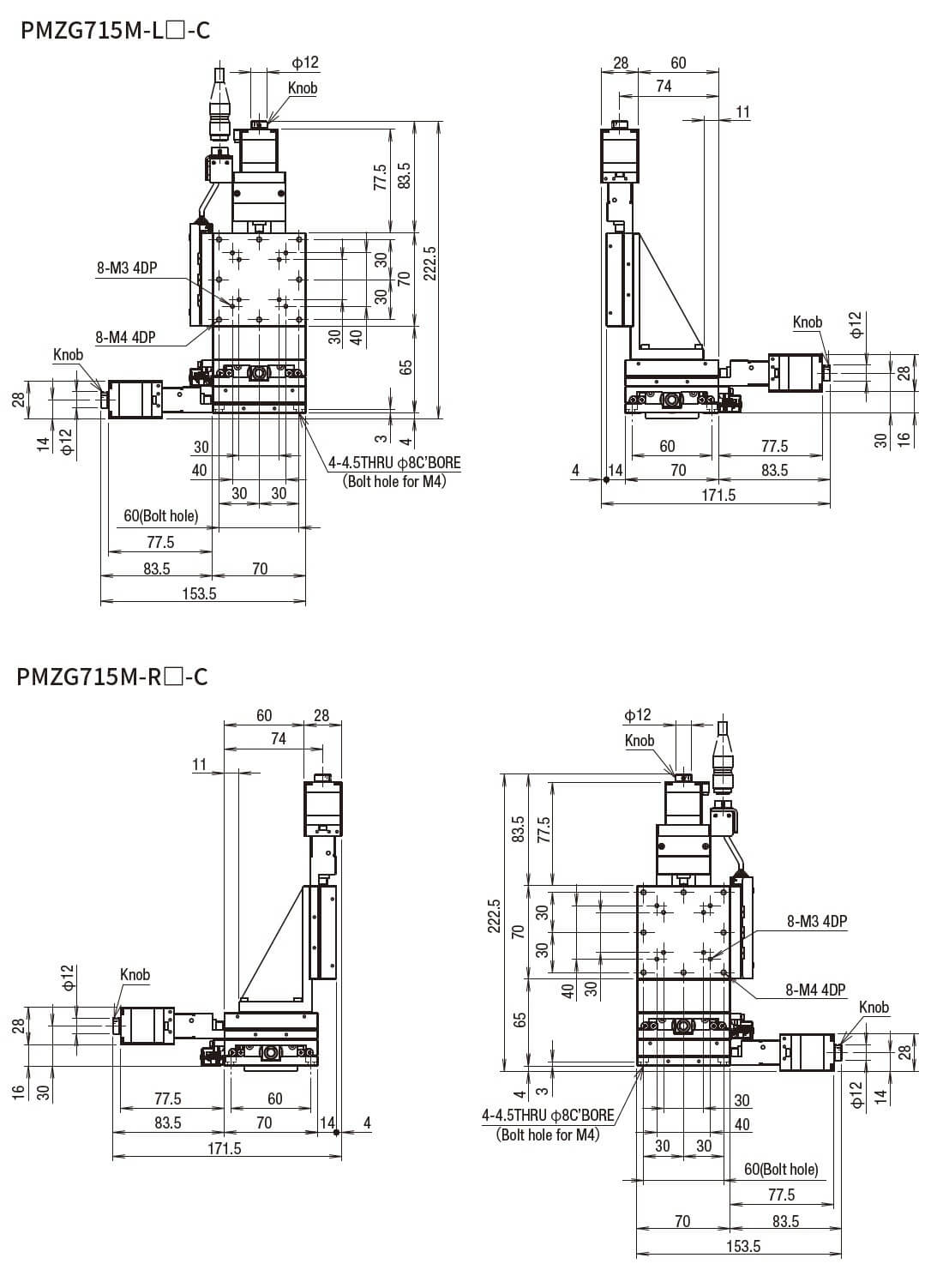 SURUGA SEIKI 駿河精機 _ 自動直動XYZ軸滑台 _ 平面尺寸圖 PMZG715M-L☐-C(PMZG715M-R☐-C)