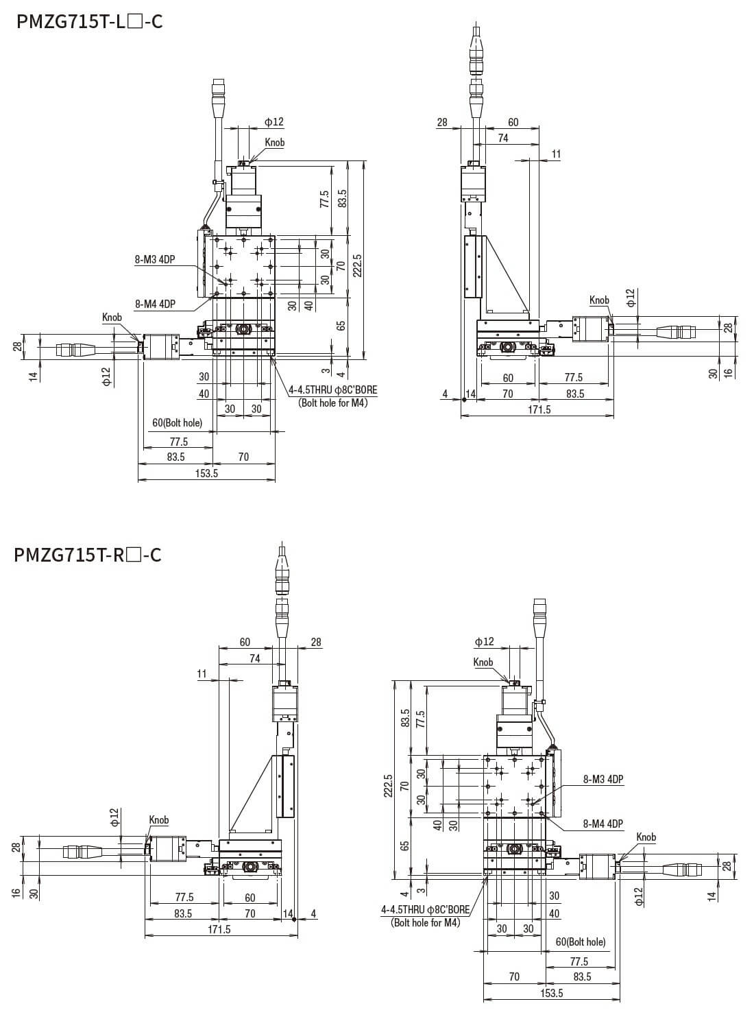 SURUGA SEIKI 駿河精機 _ 自動直動XYZ軸滑台 _ 平面尺寸圖 PMZG715T-L☐-C(PMZG715T-R☐-C)