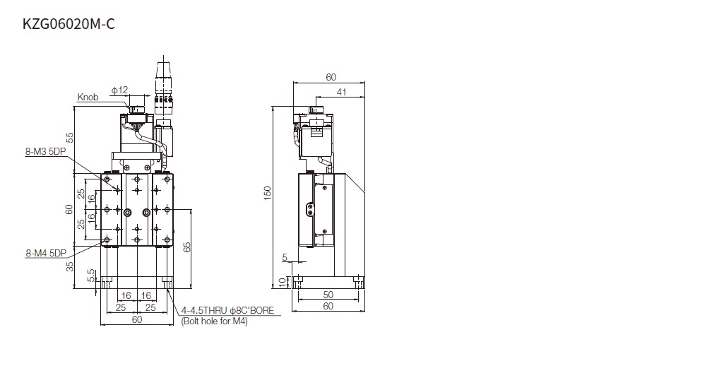 SURUGA SEIKI 駿河精機 _ 自動直動滑台 _ 自動直動Z軸 _ 產品介紹CAVE-X POSITIONER KZG系列 KZG06020M-C 平面尺寸圖
