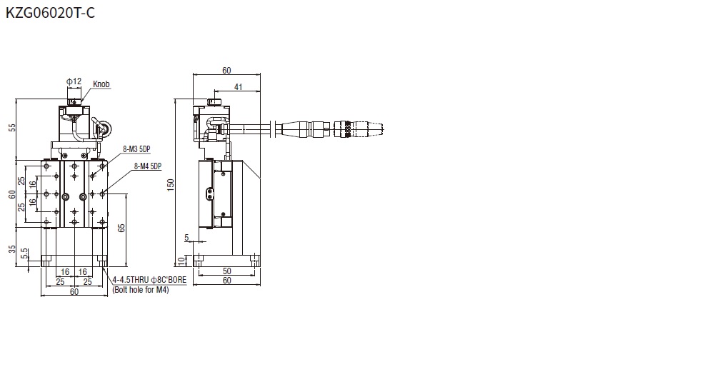 SURUGA SEIKI 駿河精機 _ 自動直動滑台 _ 產品介紹CAVE-X POSITIONER KZG系列 KZG06020T-C 平面尺寸圖