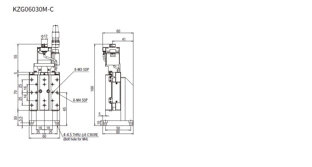 SURUGA SEIKI 駿河精機 _ 自動直動滑台 _ 自動直動Z軸 _ 產品介紹CAVE-X POSITIONER KZG系列 KZG06030M-C 平面尺寸圖