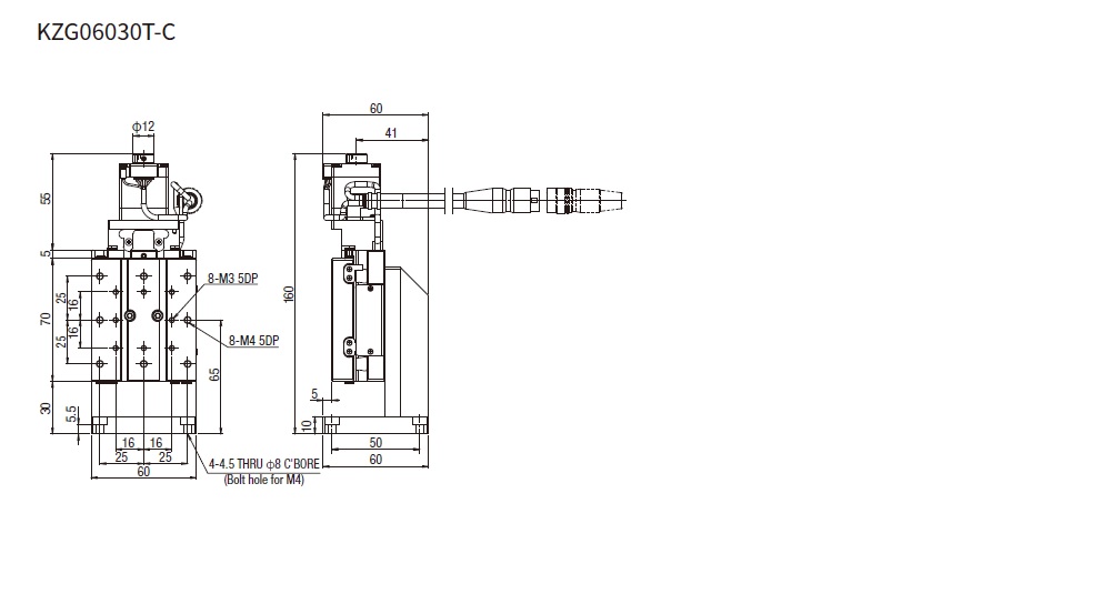 SURUGA SEIKI 駿河精機 _ 自動直動滑台 _ 自動直動Z軸 _ 產品介紹CAVE-X POSITIONER KZG系列 KZG06030T-C 平面尺寸圖