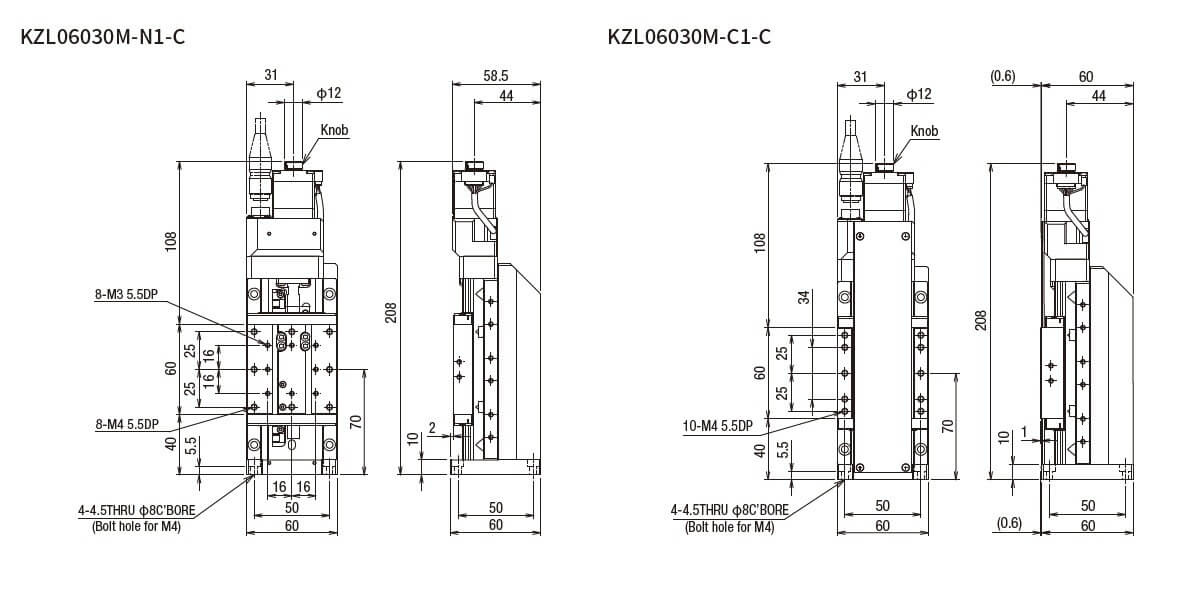 SURUGA SEIKI 駿河精機 _ 自動直動Z軸滑台 _ 平面尺寸圖  KZL06030M-N1-C(KZL06030M-C1-C)