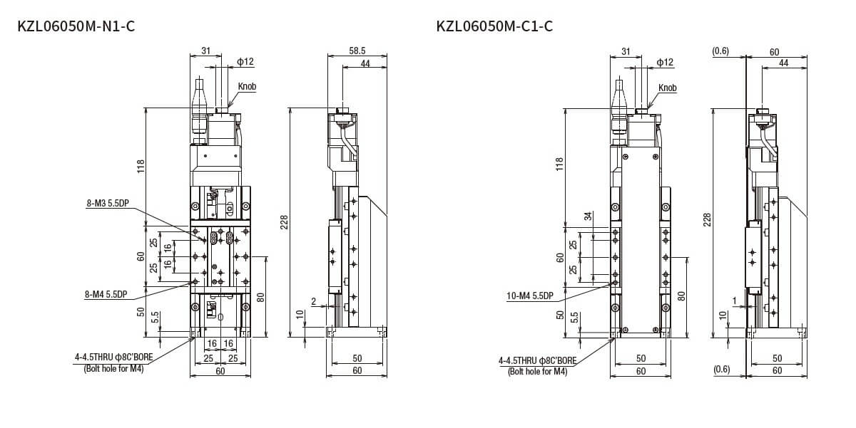 SURUGA SEIKI 駿河精機 _ 自動直動Z軸滑台 _ 平面尺寸圖 KZL06050M-N1-C(KZL06050M-C1-C)