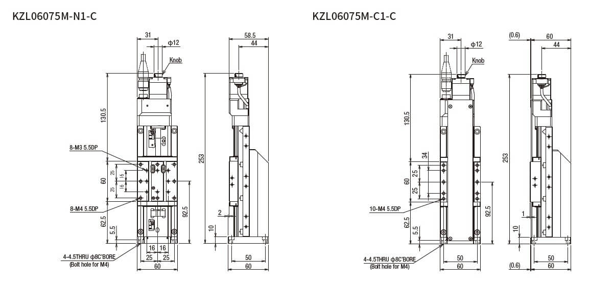 SURUGA SEIKI 駿河精機 _ 自動直動Z軸滑台 _ 平面尺寸圖 KZL06075M-N1-C(KZL06075M-C1-C)
