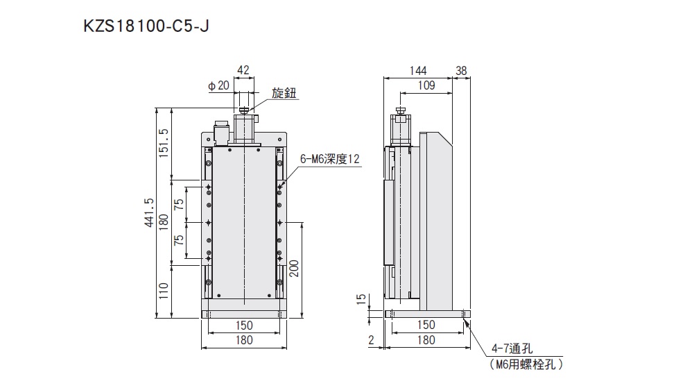 SURUGA SEIKI 駿河精機 _ 自動直動滑台 _ 自動直動Z軸 _ 產品介紹KZS (遮蓋型)系列 KZS18100-C5-F 平面尺寸圖 
