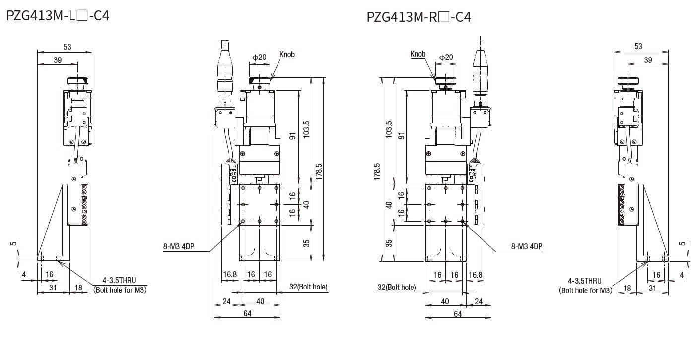 SURUGA SEIKI 駿河精機 _ 自動直動Z軸滑台 _ 平面尺寸圖 PZG413M-L☐-C4(PZG413M-R☐-C4)