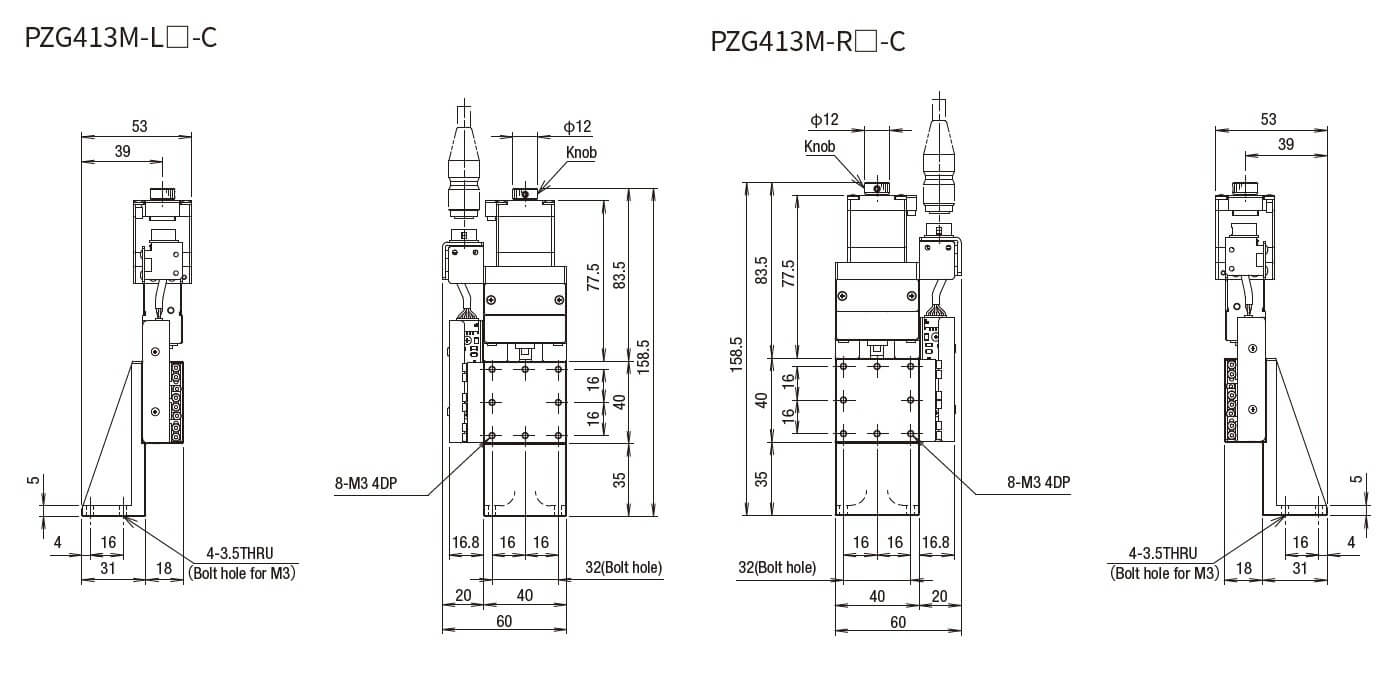 SURUGA SEIKI 駿河精機 _ 自動直動Z軸滑台 _ 平面尺寸圖 PZG413M-L☐-C(PZG413M-R☐-C)