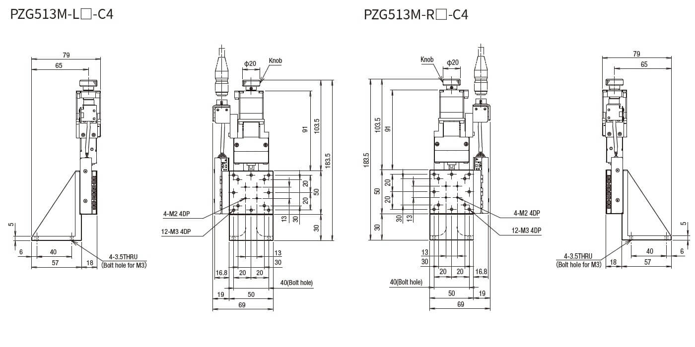 SURUGA SEIKI 駿河精機 _ 自動直動Z軸滑台 _ 平面尺寸圖 PZG513M-L☐-C4(PZG513M-R☐-C4)