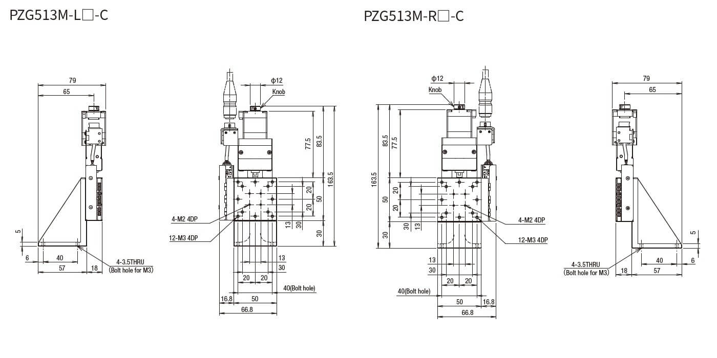 SURUGA SEIKI 駿河精機 _ 自動直動Z軸滑台 _ 平面尺寸圖 PZG615M-L☐-C(PZG615M-R☐-C)