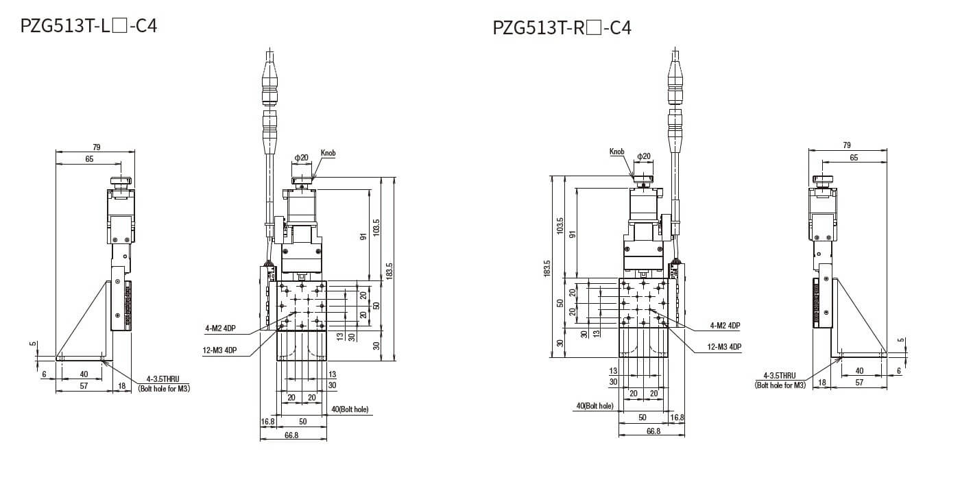 SURUGA SEIKI 駿河精機 _ 自動直動Z軸滑台 _ 平面尺寸圖 PZG513T-L☐-C4(PZG513T-R☐-C4)