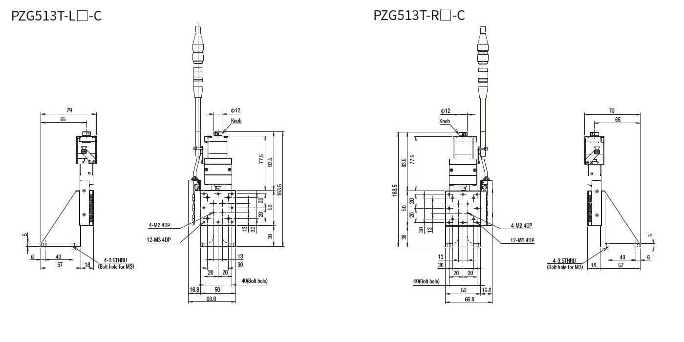 SURUGA SEIKI 駿河精機 _ 自動直動Z軸滑台 _ 平面尺寸圖 PZG513T-L☐-C(PZG513T-R☐-C)