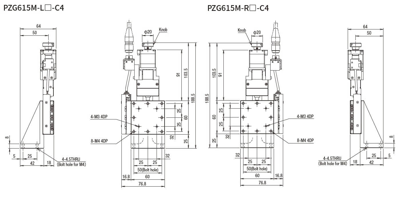 SURUGA SEIKI 駿河精機 _ 自動直動Z軸滑台 _ 平面尺寸圖 PZG615M-L☐-C4(PZG615M-R☐-C4)